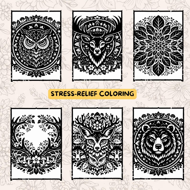 Monochrome Woodland Coloring Book | Forest Animals and Cozy Nature Scenes for Relaxation | Mindfulness Coloring | Minimalist Cozy Coloring image 4