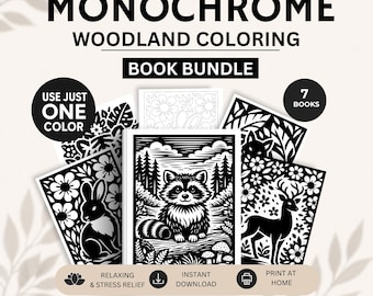 Monochrome Coloring Pages Bundle | One Color Coloring Mega Bundle | Floral Coloration, Botanical Coloring Book Set PDF printable
