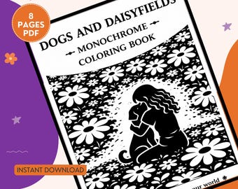 Cute dog Monochrome Coloring Book, One Color Coloring Pages, Cute Pet Coloring, Daisy Coloring Book, StressRelief for Adults