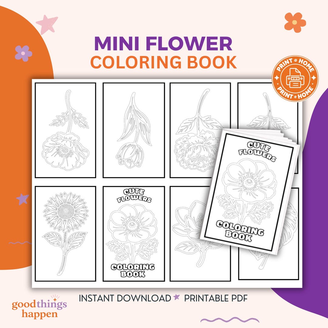 Mini Flower Coloring Book, Monochrome Coloring, One Color Coloring ...