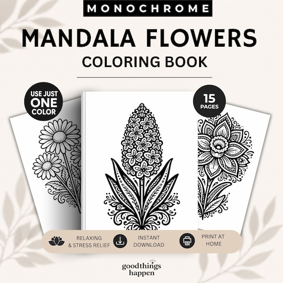Botanical Monochrome Coloring Book | Floral Coloration Pages | Mindfulness Coloring | Minimalist Cozy Coloring | Teen Coloring Sheets