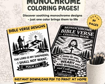Bible Verse Monochrome Coloring Book | Gospel Coloring Pages | Mindfulness Coloring | Minimalist Cozy Coloring | Christian Coloring Sheets
