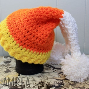 Candy Corn Holiday Beanie All Sizes Adult to Newborn, Crochet Hat image 4