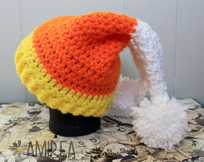 Candy Corn Holiday Beanie All Sizes Adult to Newborn, Crochet Hat image 4