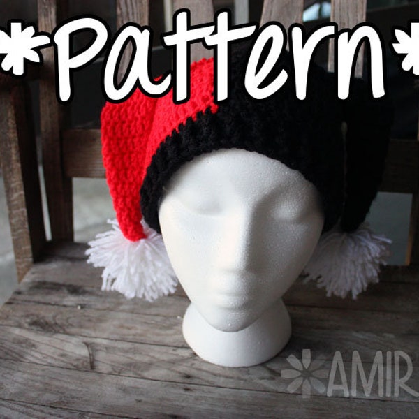 INSTANT DOWNLOAD -- Harlequin Jester Beanie Hat - Crochet Pattern - Adult, Teen, Toddler, Baby, Newborn Sizes