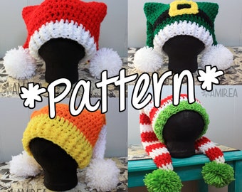 INSTANT DOWNLOAD -- Double Tail Holiday Hat Beanie - Crochet Pattern - Adult, Teen, Toddler, Baby, Newborn Sizes