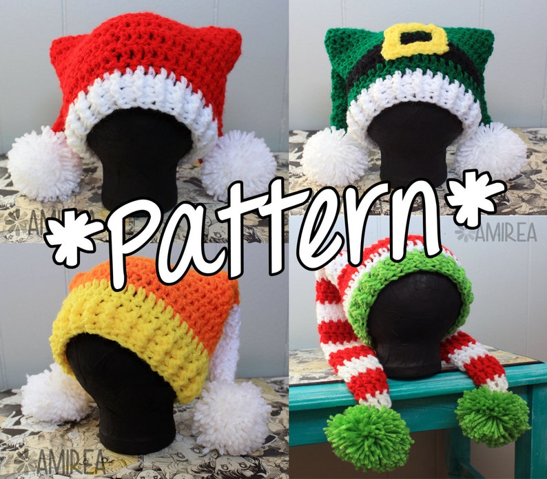 INSTANT DOWNLOAD Double Tail Holiday Hat Beanie Crochet Pattern Adult, Teen, Toddler, Baby, Newborn Sizes image 1