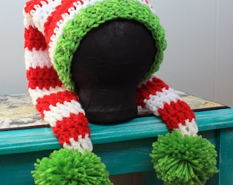 Christmas Stocking Holiday Beanie All Sizes Adult to Newborn, Crochet Hat