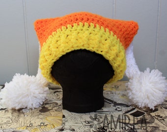Candy Corn Holiday Beanie All Sizes Adult to Newborn, Crochet Hat