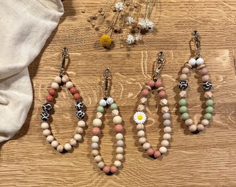 Handykette kurz aus Perlen I Handyband aus Holz- & Silikonperlen I Wunderschöner Handyschmuck für jede Frau I Handyanhänger