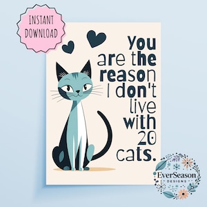 Tarjeta divertida de amor con gatos - Descarga digital - Regalo imprimible para amantes de los gatos - Tarjeta con un lindo juego de palabras - Descarga instantánea - Regalo para amantes de los gatos