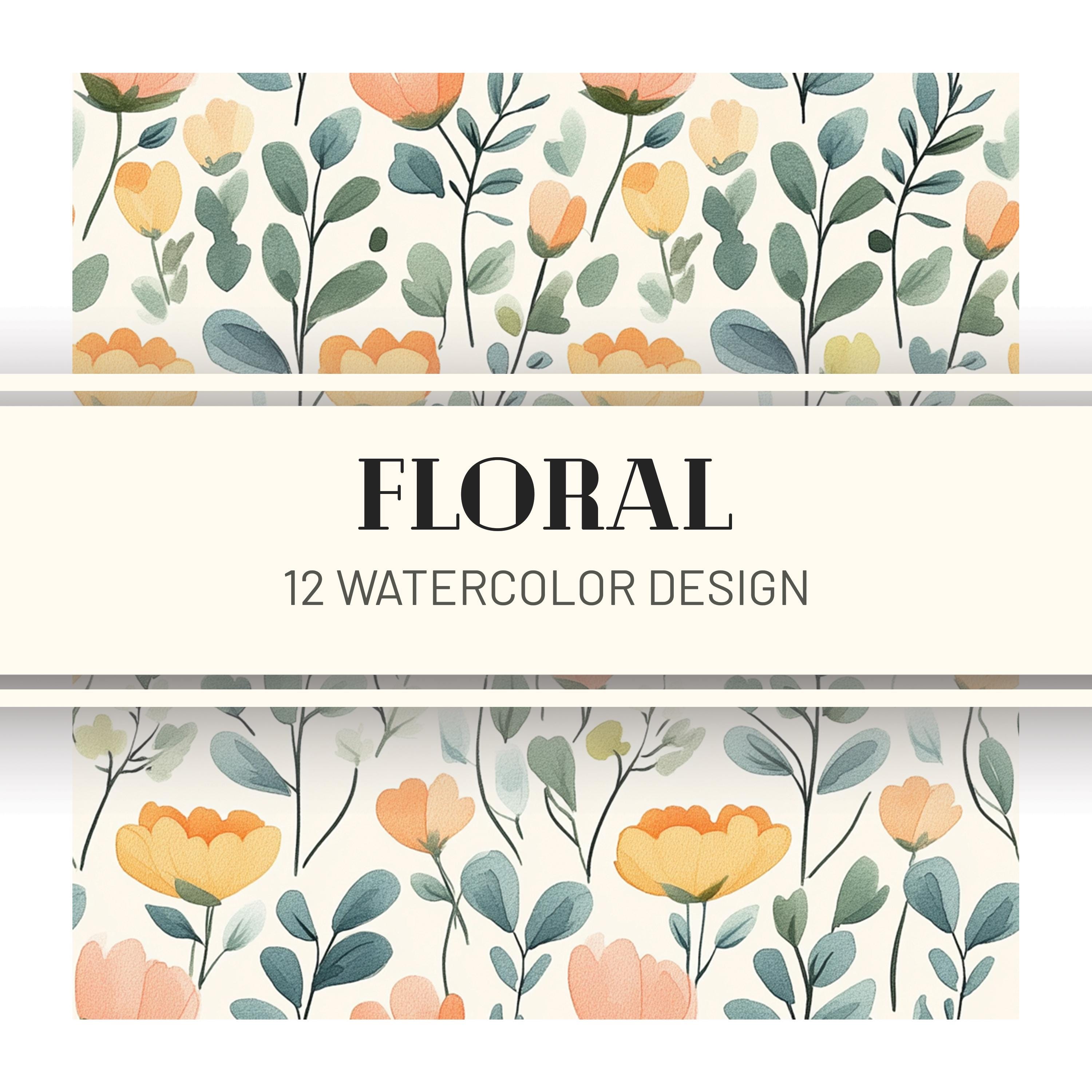 Watercolor Floral Digital Paper: Pastel Flower Designs (12 PNG Files ...