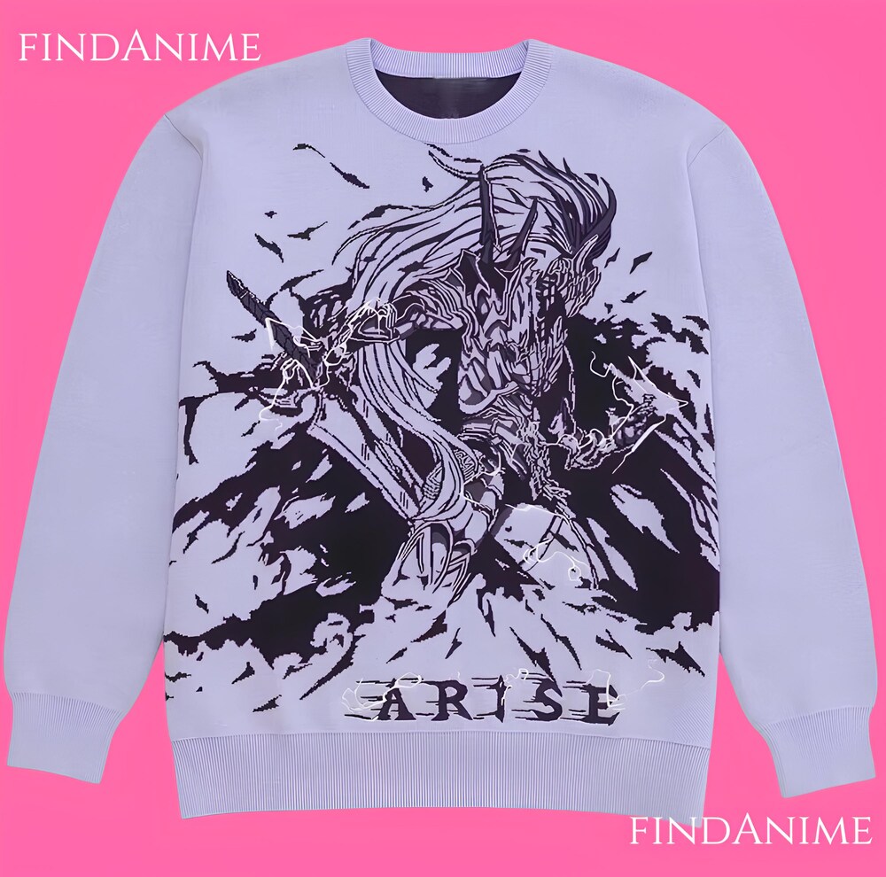Handmade Anime Solo Leveling Knitted Sweater,Anime Sweater,Sl Embroided Sweater,Anime Solo Leveling Gothic Y2K Streetwear Knitted Sweater Animood