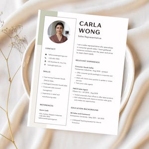 Plantilla de CV Canva con carta de presentación, acceso instantáneo, CV minimalista, plantilla de CV profesional, representante de ventas