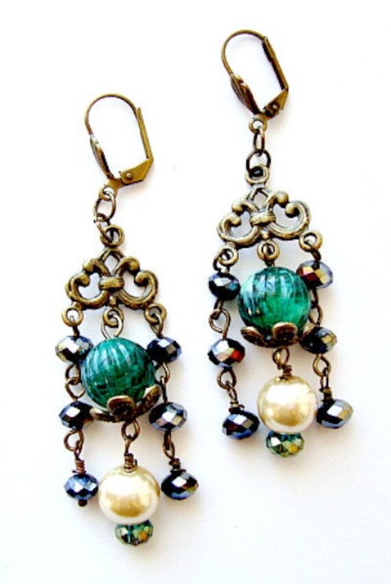 Items similar to Antique Brass Chandelier Earrings on Etsy