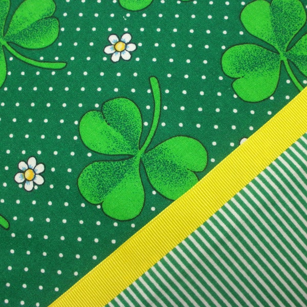 Handmade Cotton Pillowcases - Pillow Cases -  Irish Shamrocks, Daisies and Dots - Set of 2 -  Green, White and Yellow
