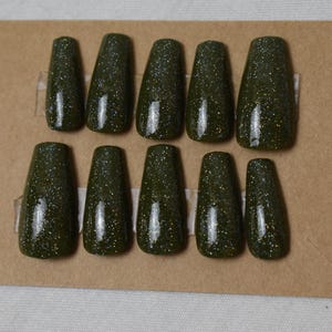 Green Holo Nails | Coffin Shape | Handmade and Reusable