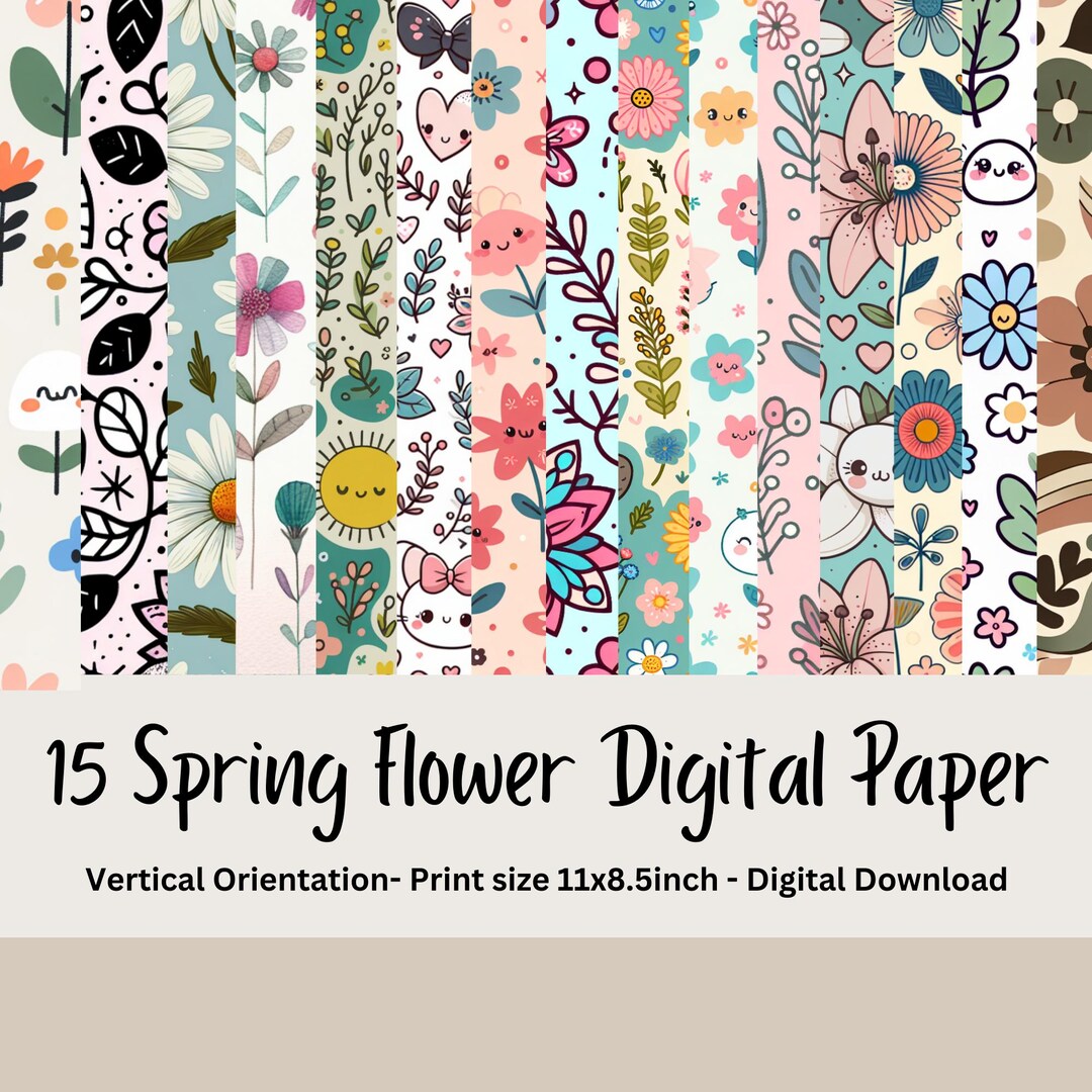 Spring Flower Digital Paper Pack, Floral Scrapbook Backgrounds (digital ...