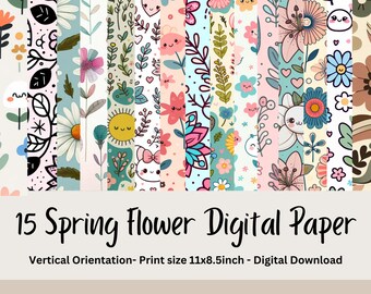 Spring Flower Digital Paper Pack, Floral Scrapbook Backgrounds (Digital Download