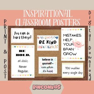 Classroom Posters, Inspirational, Motivation, Growth Mindset, Muted Pastel Classroom, School Printables, Classroom Decor, Bulletin Board