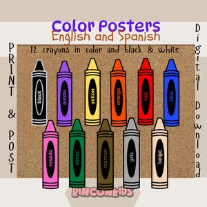 Bilingual Crayon Color Posters: English & Spanish Classroom Decor (Digital Download)