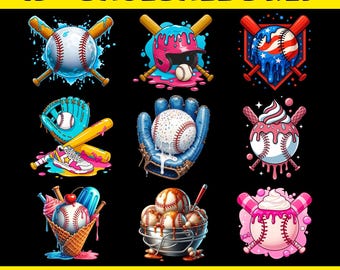 Baseball Drip PNG Bundle – Ice Cream Sprinkle Designs (Digital Download)