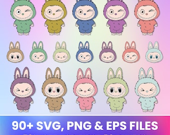 SVG-bundel met Labubu-personage, PNG-, EPS-ontwerpen (75+ bestanden)