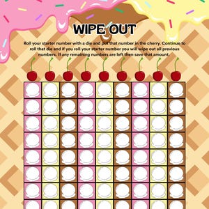 Ice Cream Wipe Out Saving Challenge Game| Saving Printable| Low-Income Challenge| A6 Low-Income Savings Challenge| Saving Challenge PDF