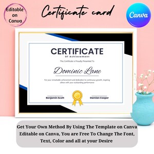 Zertifikatsvorlage Bearbeitbarer Preis Elegantes Zertifikat Achievement Award Druckbare Vorlage Digitaler Download Canva Anerkennungszertifikat