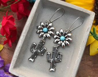 Cactus Earrings, Cactus Flower Earrings