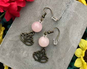 Rose Quartz Lotus Flower Earrings