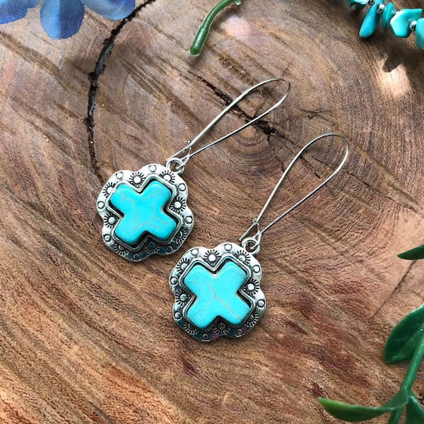 Western Turquoise Cross Earrings