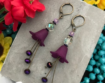 Victorian Earrings, Lucite Flower Earrings