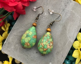 Green Turquoise Earrings, Free Shipping
