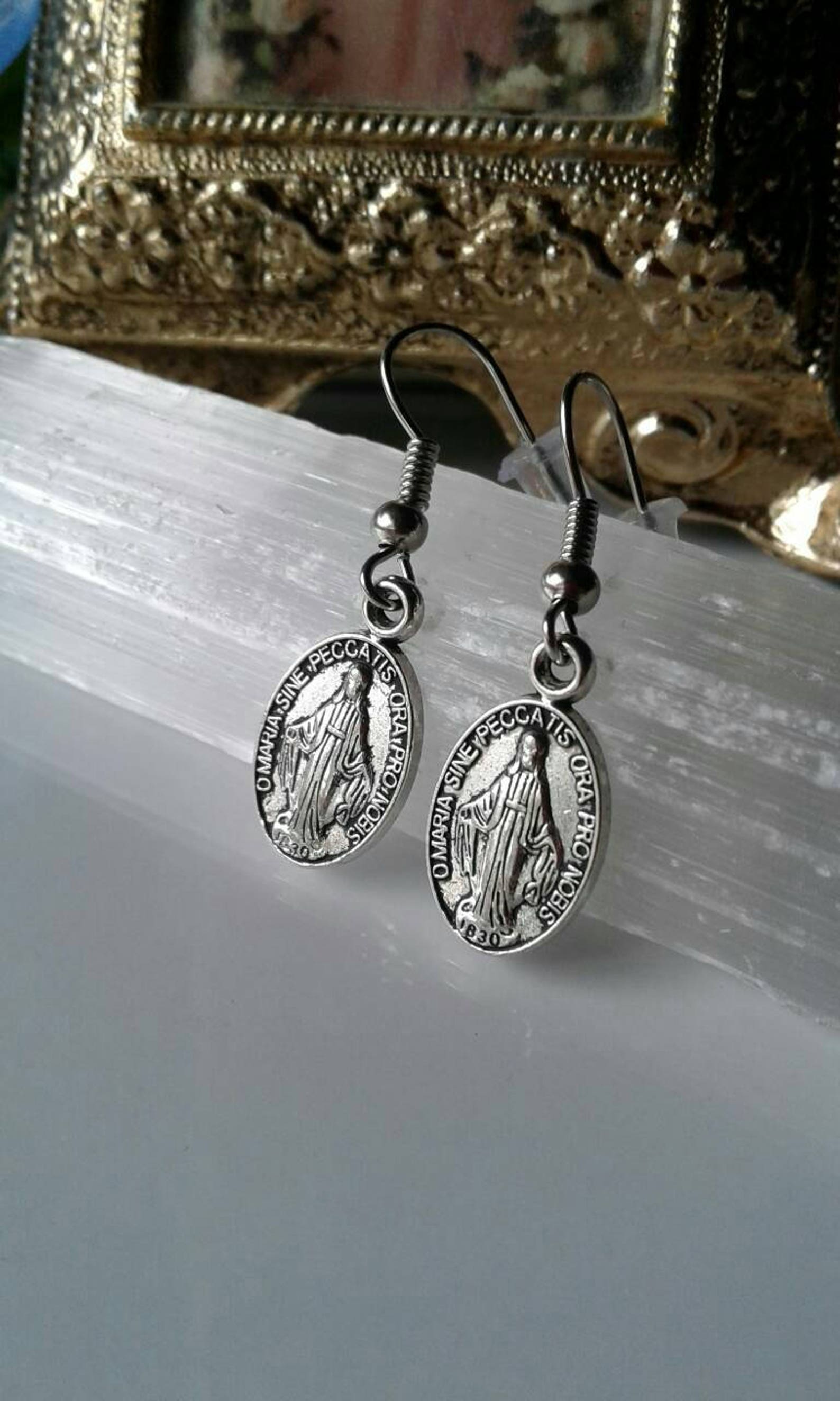 Religious Earrings Virgin Mary Jesus Cross Earrings Etsy
