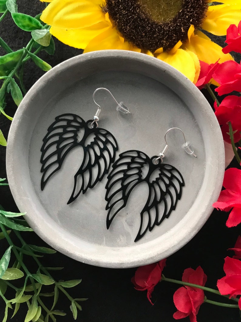 Black Angel Wing Earrings Seraphim Wings Fallen Angel Etsy