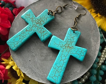 Turquoise Cross Earrings