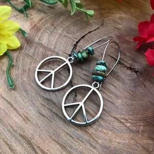 Silver and Turquoise Peace Sign Earrings main image 0