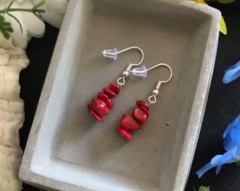 Red Coral Earrings,Gemstone Dangle Earrings
