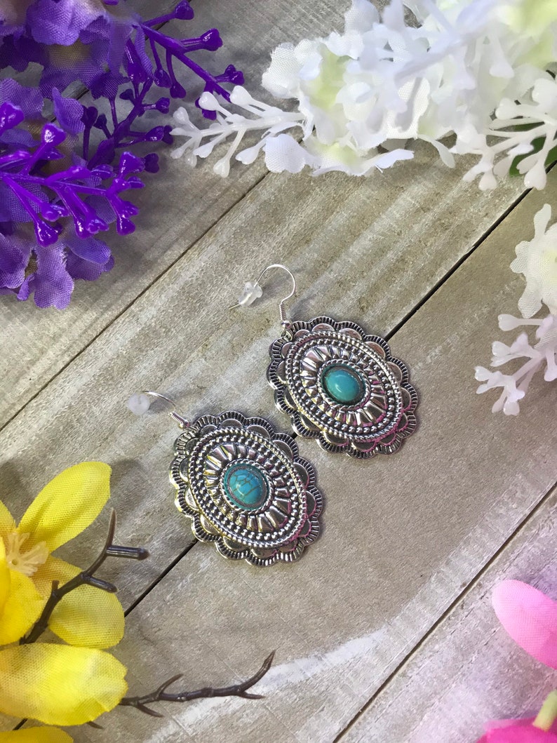 Turquoise Concho Earrings
