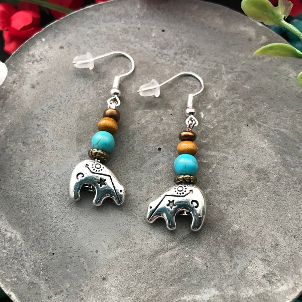 Turquoise Zuni Bear Earrings
