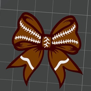 May include: A brown bow with white stitching details, resembling a football. The bow has a classic shape with two loops and two streamers. The design is a vector illustration on a gray background.