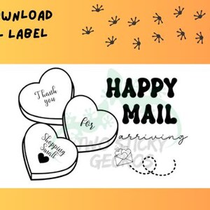 Happy Mail Sticker Design - Thank You for Shopping Small Digital PNG für Verpackung und kleine Geschäftsausstattung