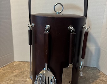 MCM Ice Bucket Faux Leather Saks Fifth Avenue Bottle Opener Georges Briard. Comes as pictured bonus drink spout pours.