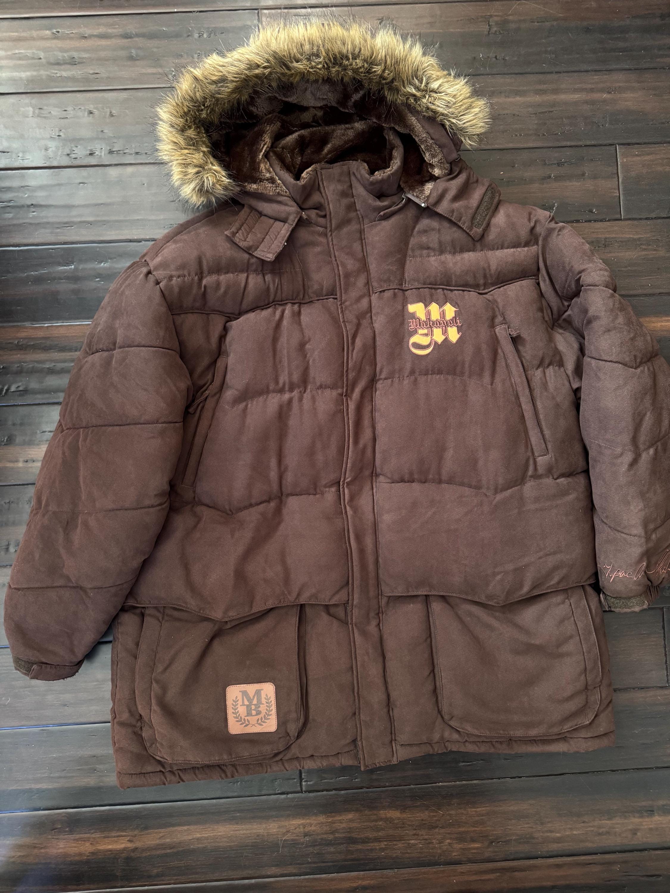 Y2K Makaveli Branded 2pac Lined Puffer Fur Jacket Size 4XL Hip Hop
