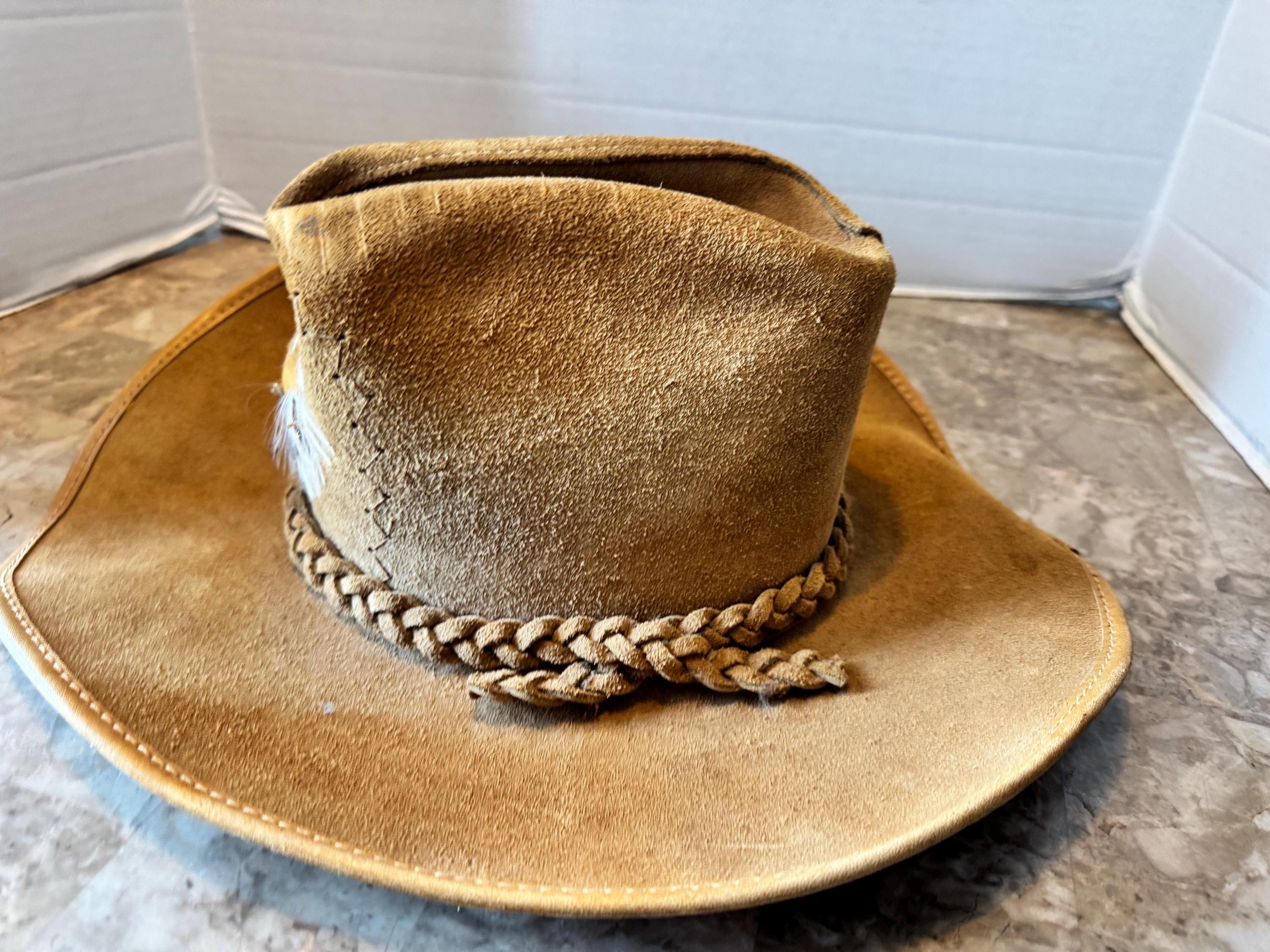 Vintage HH Henschel Hat Suede Leather Cowboy Hat Sz S Red Braided Band Made USA Henschel Suede Leather Braided Band Size Small Hat - Etsy main image 3
