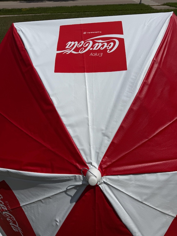 coca cola umbrellas patio NEW Vintage Coca-cola Commercial Patio Market Umbrella 6ft Tilting Vinyl  Coke