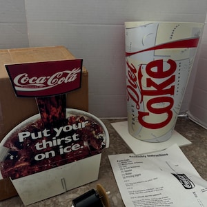 NEW Vtg Coca-Cola Counter Motion Fountain Cup Rotating Display Movie Theater. New old stock store restaurant display.