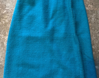Vintage 1960's Secretary Bobbie Brooks Wool Pencil Skirt Teal Blue Size 9 USA