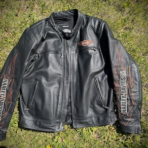 Harley Davidson Leather Flames Jacket - Etsy